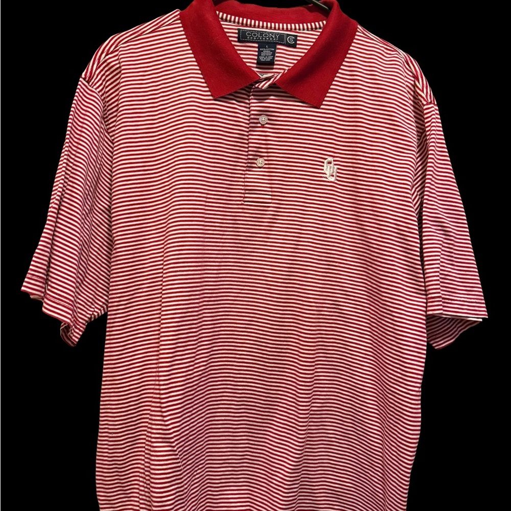 Men’s Oklahoma Red & White Striped Polo Shirt